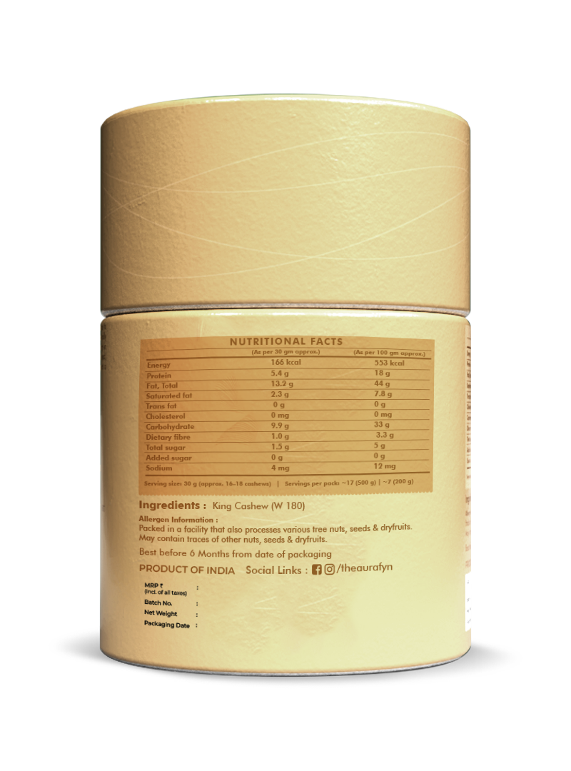 Aurafyn W180 cashews — ingredients and nutritional information