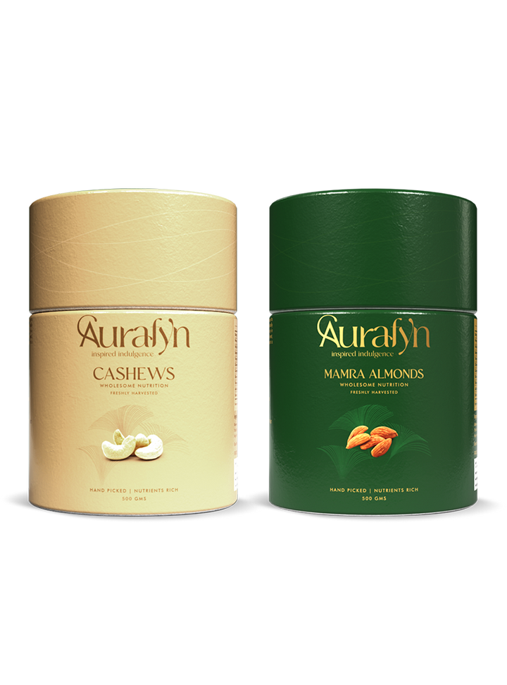 Mamra almonds and W180 cashews bundle — Aurafyn gift pack