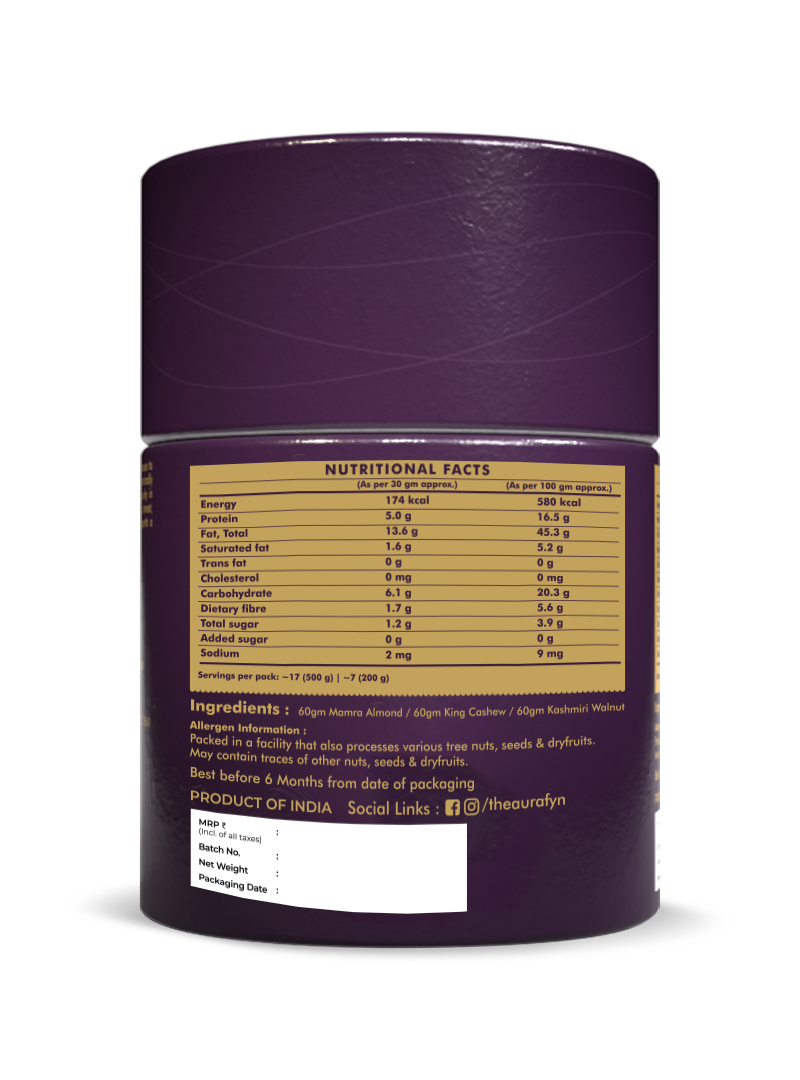 Aurafyn mixed nuts — ingredients and nutritional information
