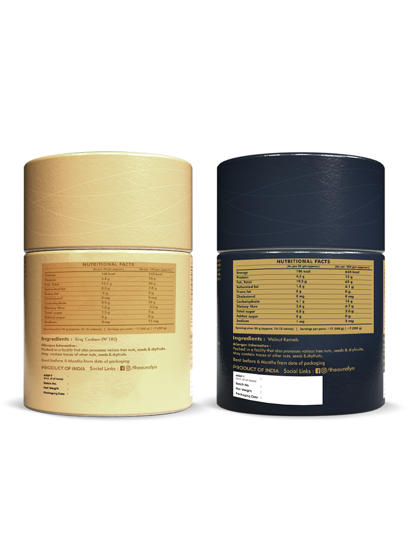 Aurafyn cashew and walnut bundle, ingredients and nutritional information
