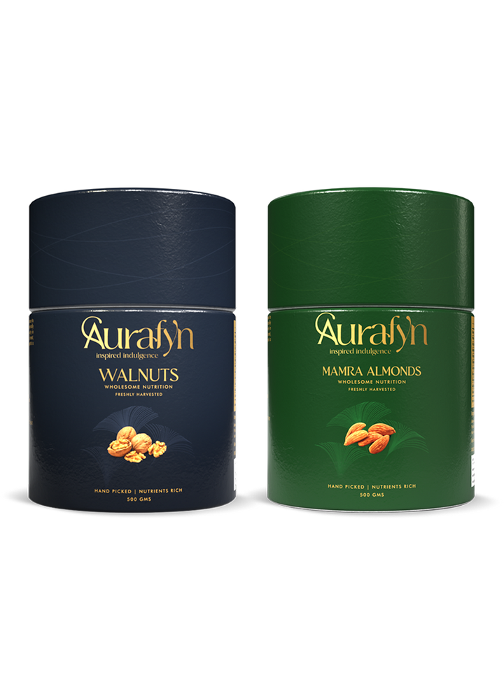 Mamra almonds and Kashmir walnuts bundle — Aurafyn gift pack